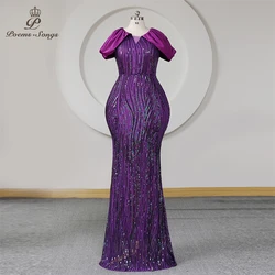 Purple Sequins Long Evening Dress Formal Jewel Neck Zipper Back Luxury Mermaid Prom Dresses Party Gown Maxi dress