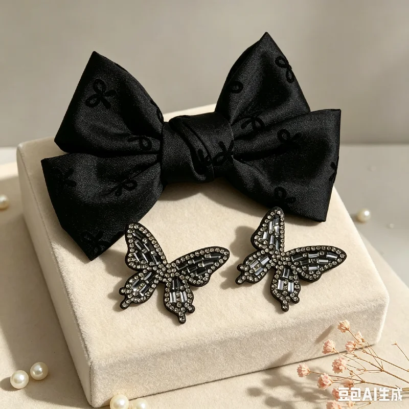 Black Big Bow Shoe Decorations Diamond Butterfly Shoe Charms Set Women Ballet Shoes corc charms Pack DIY Shoe Accessories