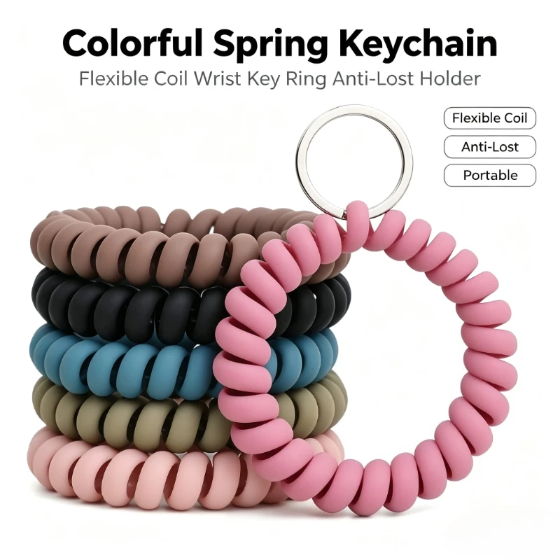Colorful Spring Keychain Multifunctional Creative Key Ring Multi Color DIY Car Key Holder Hair Tie Accessory Pendant