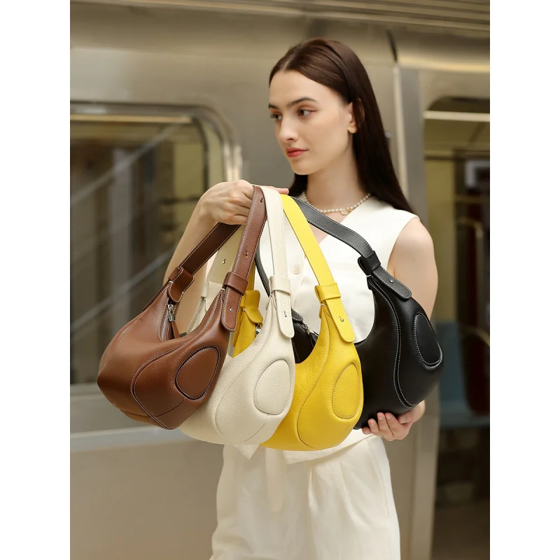 Baseball underarm bag, Maillard bag women2026New niche vintage crescent moon shoulder crossbody bag genuine leather women's