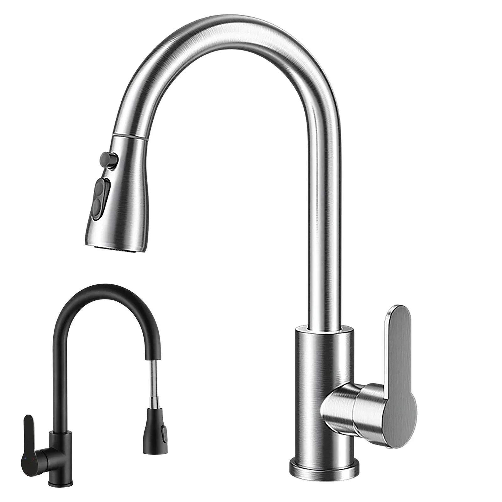 1Pc 2 In 1 Household Kitchen Faucets Pull-Out Faucet 360 Degrees Hot and Cold Sink Mixer Faucet for Laundry Room Kitchen Fixture