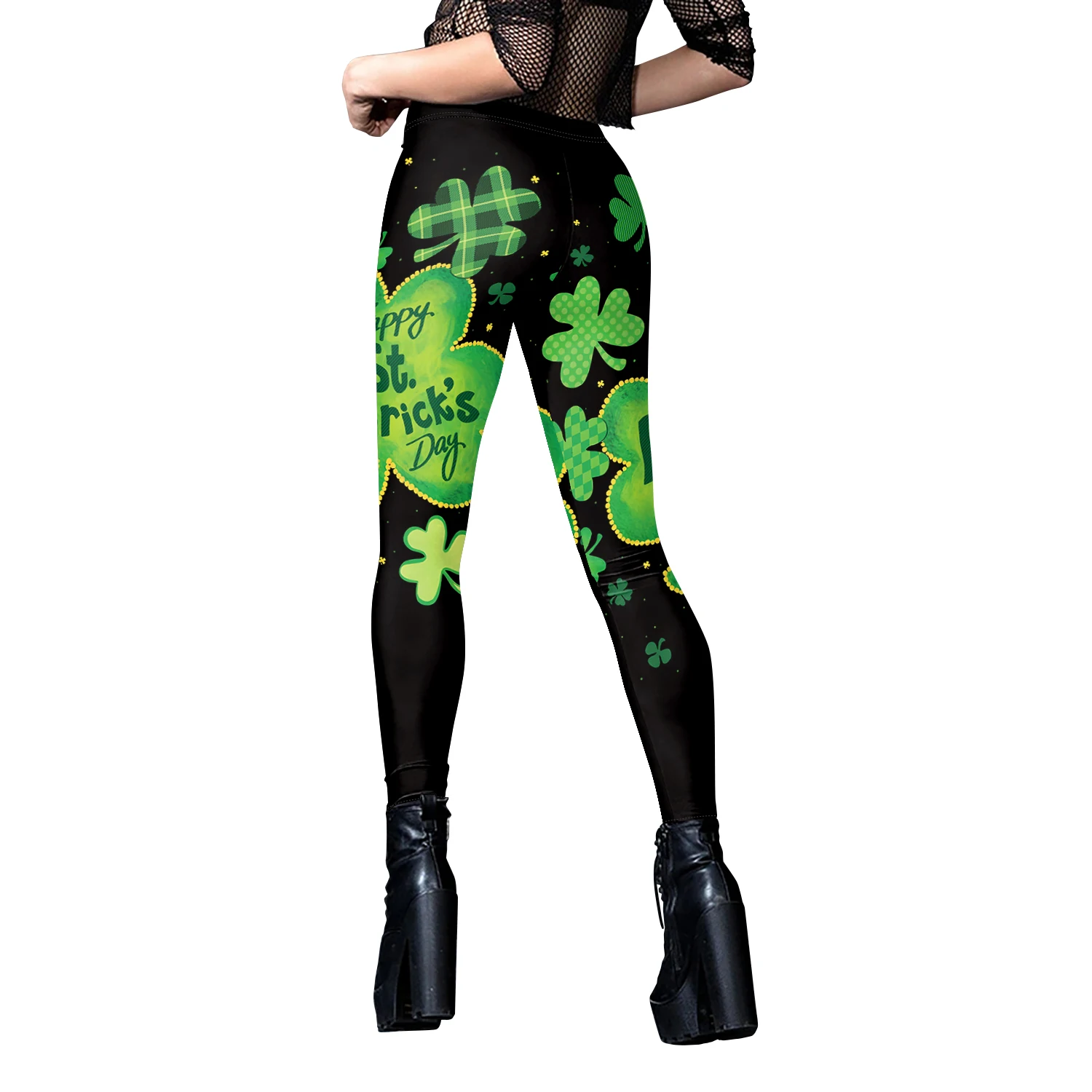 

[You're My Secret] St. Patrick's Day clover Printing Leggings for Women Sexy Holiday Party Pants Female Elastic Tights Trousers