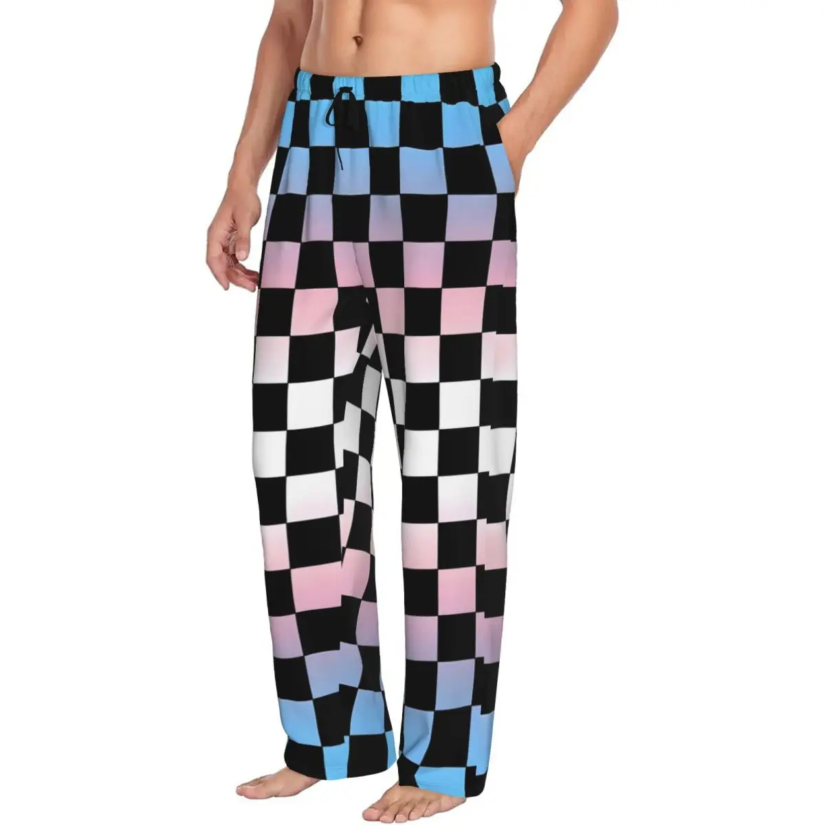 Custom Men Checker Pajama Pants Printed Colorful Print Sleep Sleepwear Bottoms with Pockets