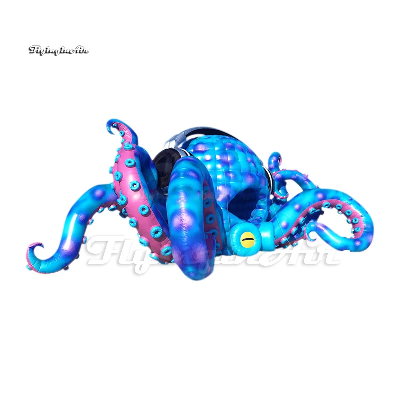 Giant Blue Inflatable Octopus With Headphones Sea Animal Model For Concert Stage Decoration