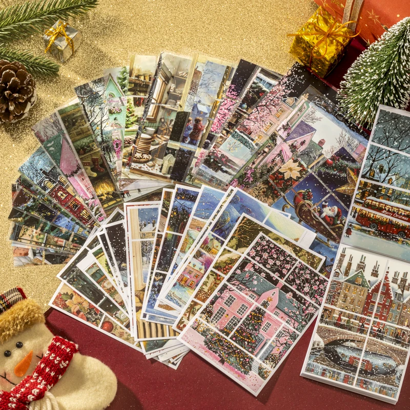 30sheets Christmas Wonderland Series PET+Washi Dual Material Sticker Book Creative Deco Planner Handbook Scrapbooking Material