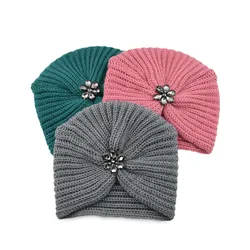 Hot Sale Warm Knitted Women Pullover Hat Solid Color Headwrap Muslim Hats Outdoor Cycling Keep Warm Ear Warmer Hair Accessories