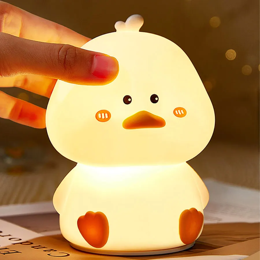 Rechargeable LED Night Light Cartoon Cute Duck Patting Silicone Lamp Bedroom Decor Sleeping Mood Light Children Gift Nightlight