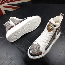 Luxury rhinestones Men Sneakers boot Hip-hop Casual Shoes Trainers Height Increasing  Shoes Zapatillas Hombre A6