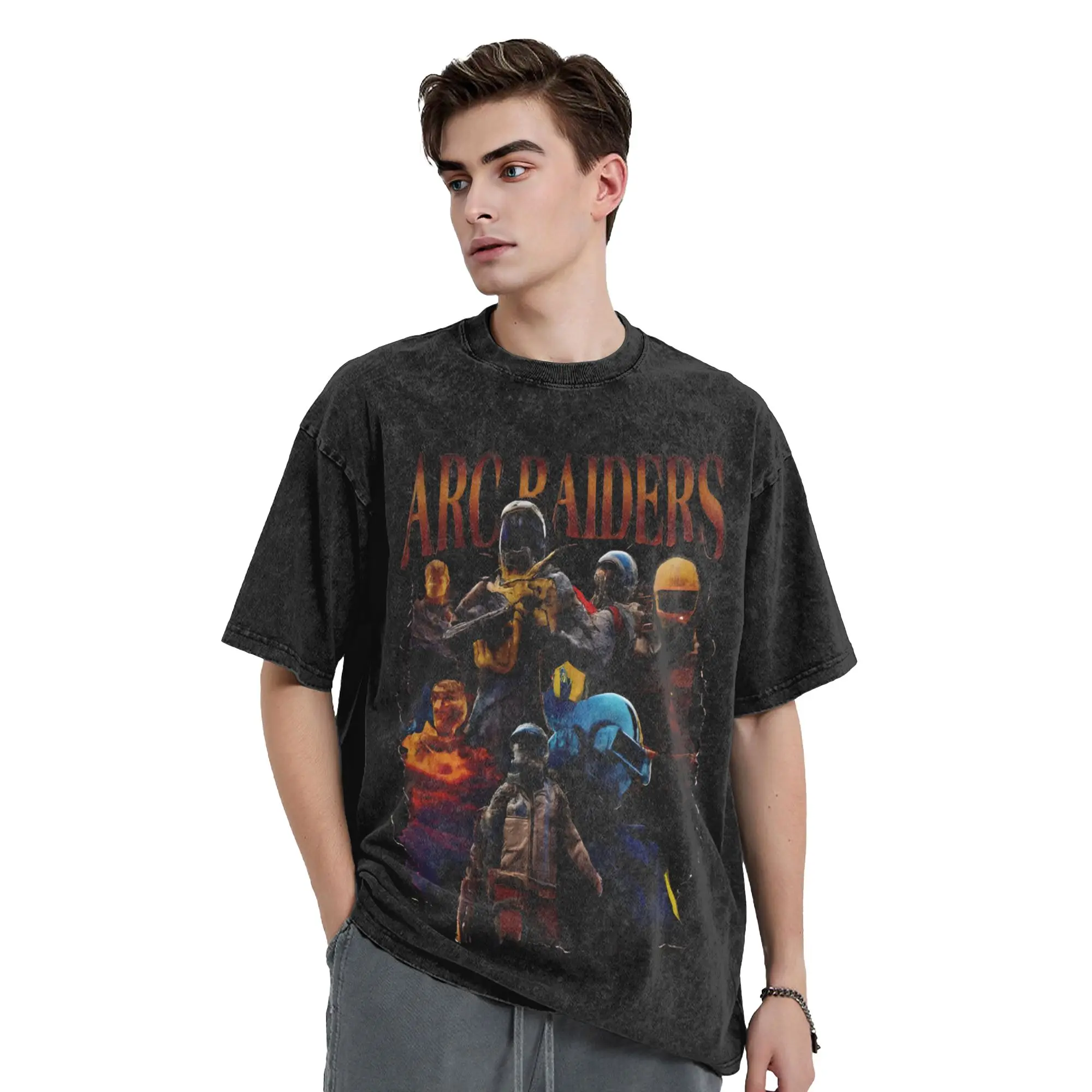 Arc Raiders Washed T Shirt Men  Y2K Basic Cotton T Shirts Beach Comfortable Hipster Tees Design Plus Size Tops