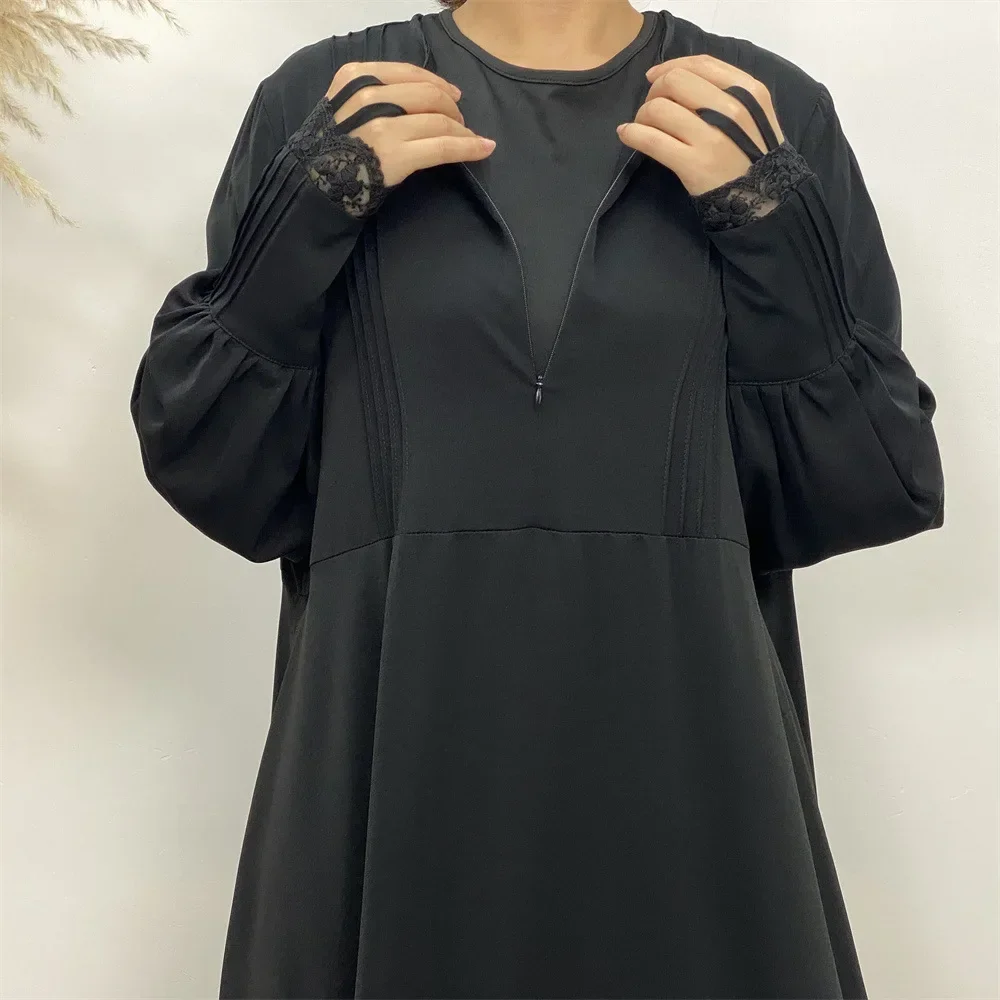 Zipper Front Abayas for Women Muslim Maxi Dress Dubai Kaftan Eid Djellaba Islam Clothing Caftan Marocain Femme Arabic Robe Gown