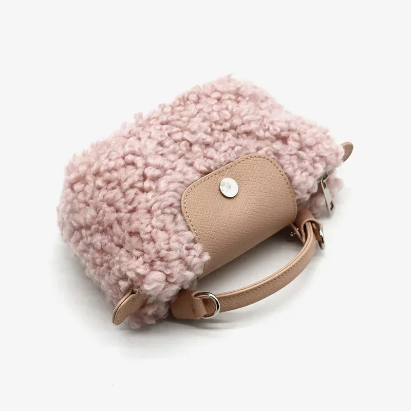 Mini Genuine Lamb Fur Woman's Phone Purse Fluffy Cute Female Handbag Stylish Luxury Design Ladies Crossbody Clutch Bag