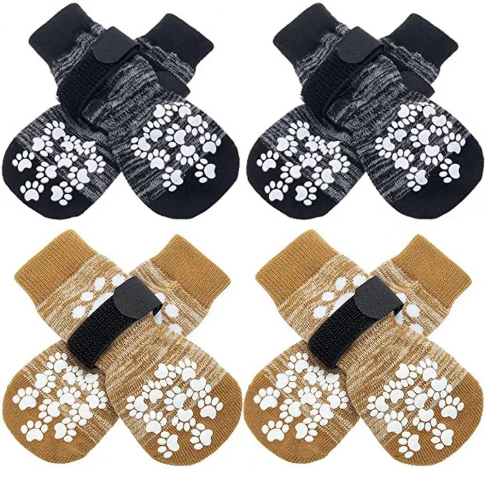 4Pcs Anti-Slip Dog Socks with Adjustable Straps Waterproof Paw Protector Socks for Indoor Hardwood Floors