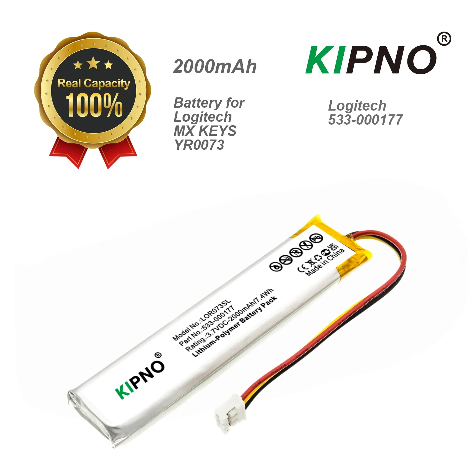 

KIPNO 2000mAh 3.7V Keyboard Battery for Logitech MX KEYS YR0073 Compatible with 533-000177