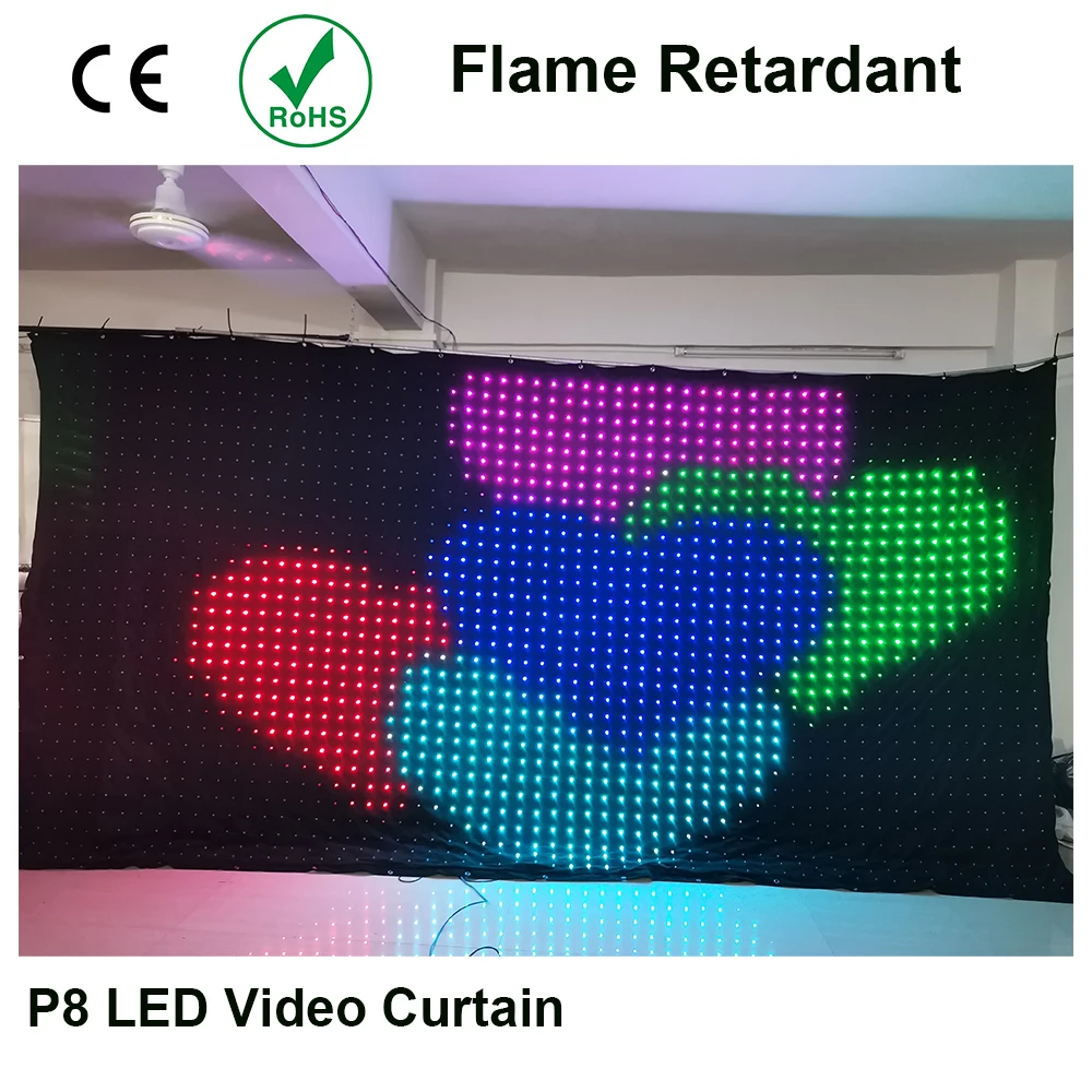 Phone Control LED Motion Drape Stage Backdrop Video Curtain P8 3mtr x 4mtr PC/DMX Decoration Wedding Backdrop