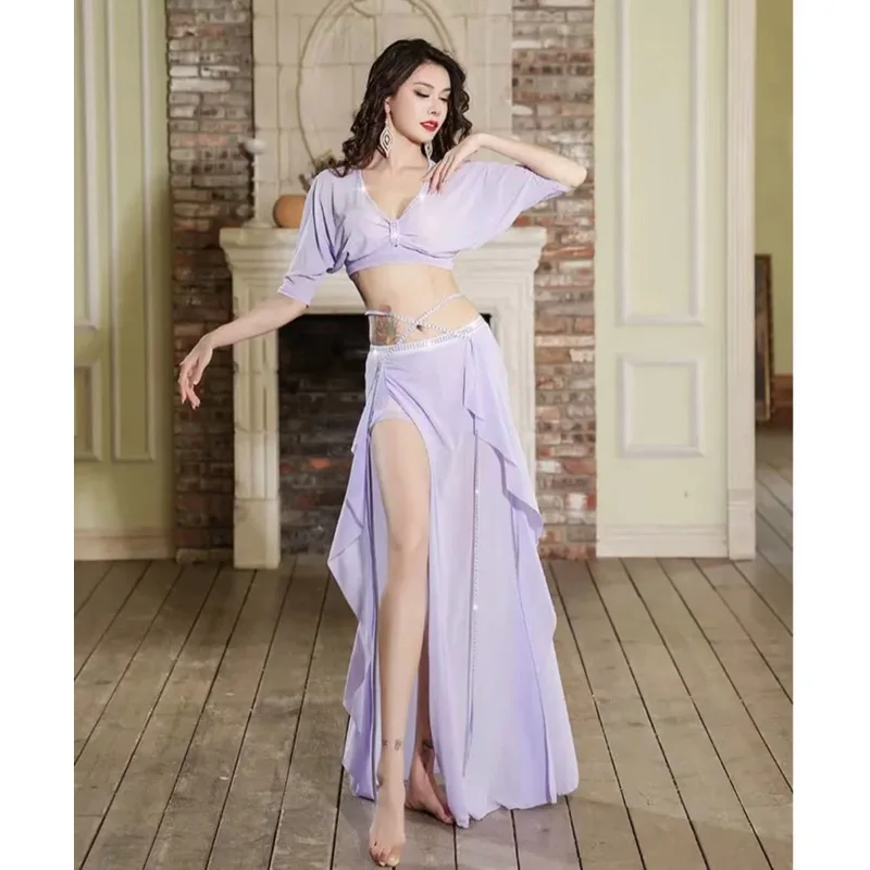 

Belly Dance Practice Clothes Party Elegant Ballroom Costume for Women Rave Outfit 2024 Earrings Luxury Waist Leg Belt Sexy 2024