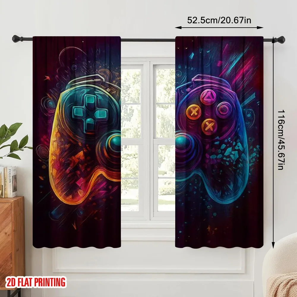 2pcs,2D plane printing Window Curtain CyberJoystick 100% Polyester (without rod) Holiday Use for Bedroom, Living Room, Office