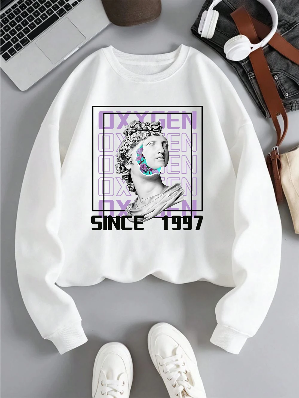 

Autumn Men Woman Sweatshirts Art Sculpture Printing Hoodies Soft Fleece Warm Crewneck Pullover Fashion Casual Couple Clothes