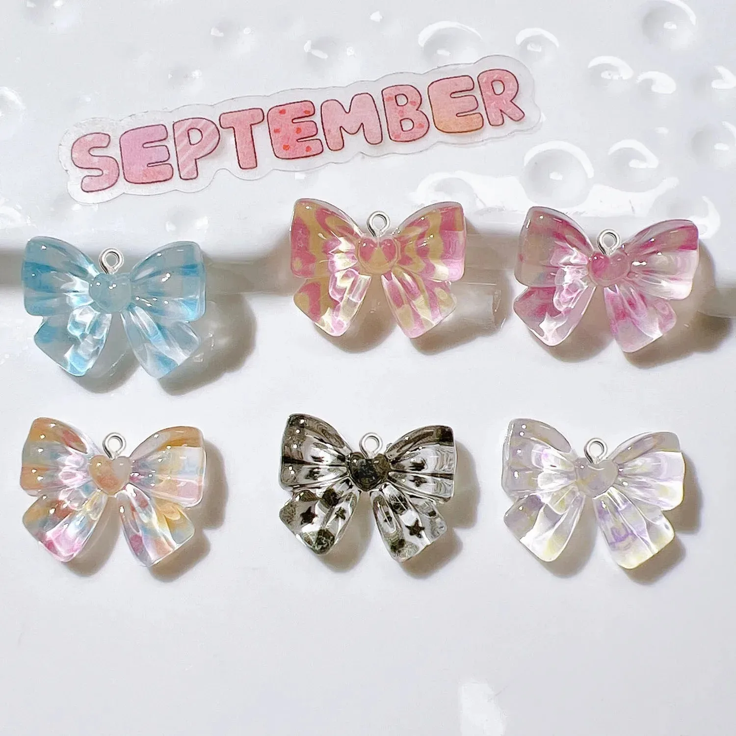 10Pcs Lovely Color Bow Resin Pendants Kawaii DIY Craft Accessories for Earrings Necklaces Keychains