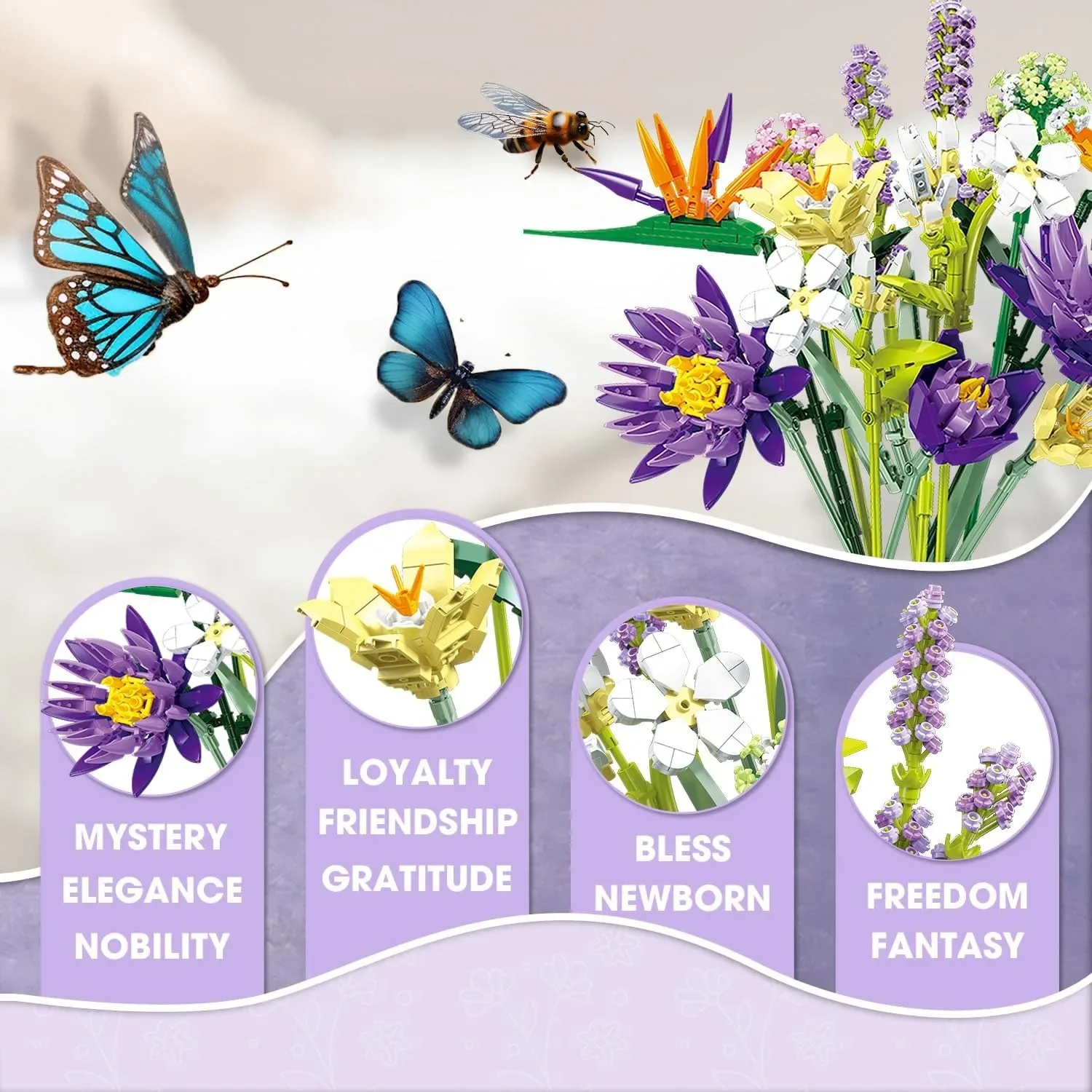 Flower Bouquet Building Sets for Adult, Home Decor Gifts for Valentine's Day,Mother’s Day Botanical Collection with Fancy Box image 4