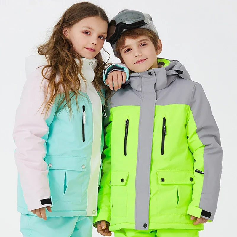 Winter Hooded Waterproof Girls Ski Jacket Outdoor Mountain Sport Boys Snow Coats Hiking Windproof Children Snowboard Clothes