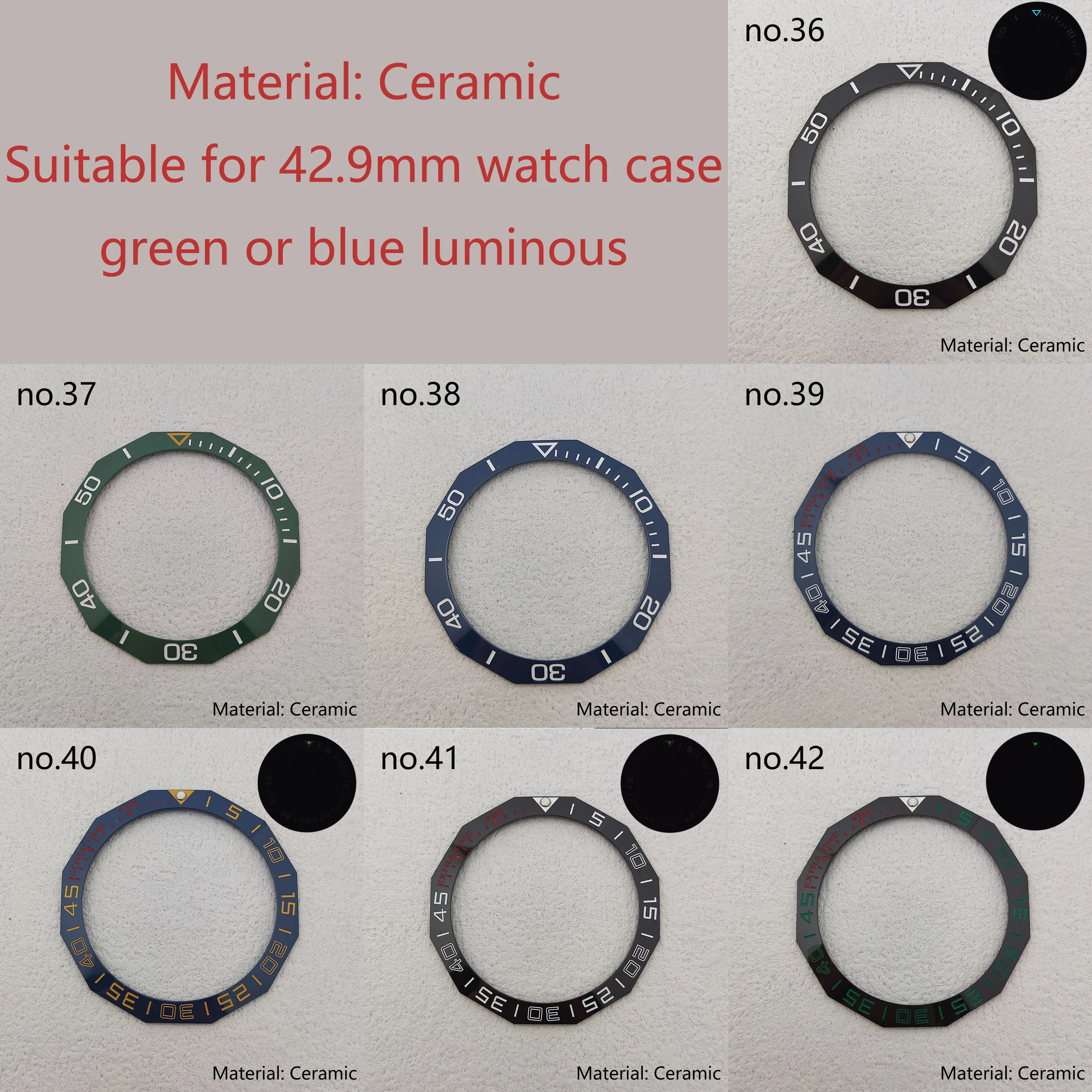 green Luminous watch bezel insert Suitable for 42.3mm watch case bezel Ceramic aluminum bezel insert module watch accessories