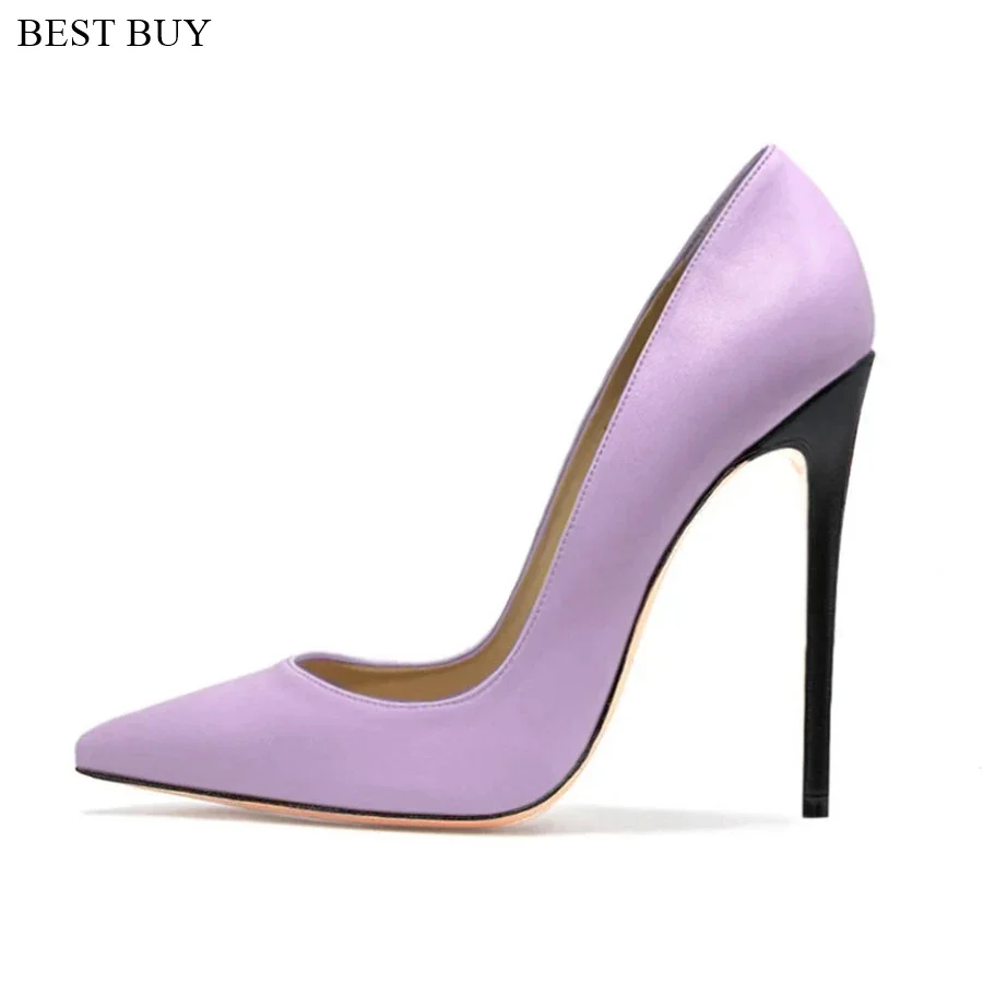 Women Dark Green Pink Matte Leather 12cm 10cm 8cm Thin High Heel Shoes Shallow Cut Pointed Toe Wedding Pumps Slip-on Footwear