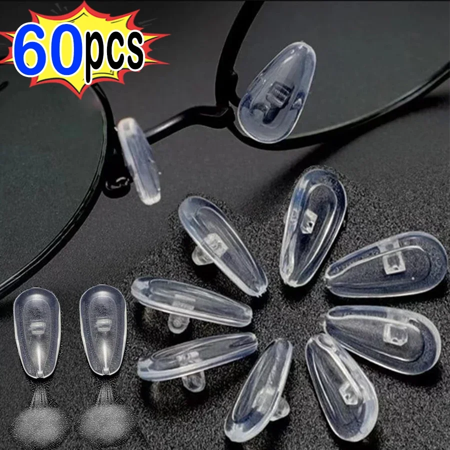 Soporte de cámara de aire para gafas de sol, almohadillas de silicona para la nariz, ovaladas, transparentes, anticaída, 60 piezas