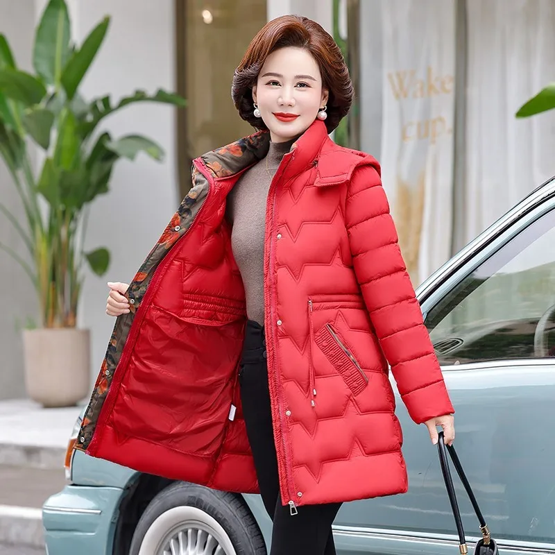 New Winter fashion Women Mid-Length Down Cotton Jacket Thick Warm padded Coat female Hooded Parkas outerwear