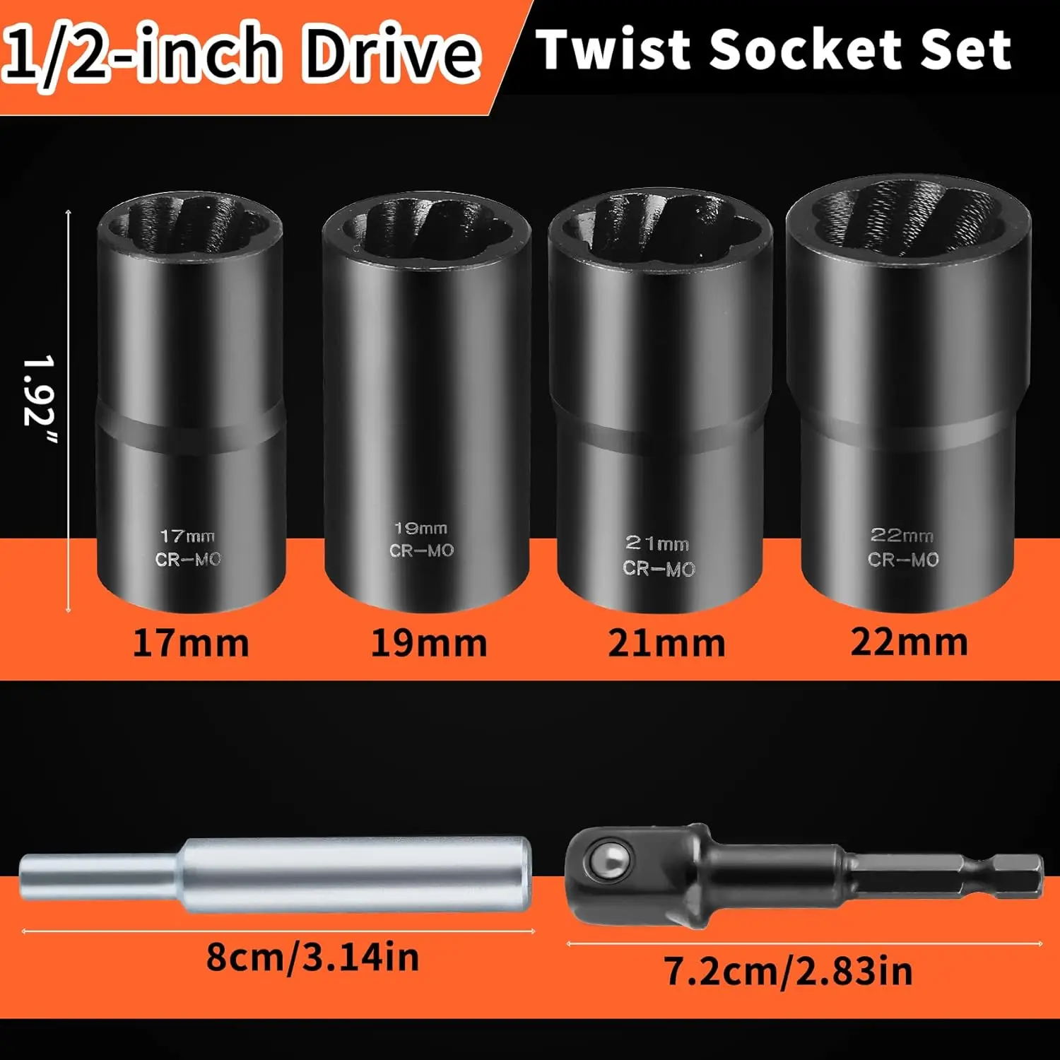 6 PCS Lug Nut Removal Tool, Drive Lug Nut Remover Socket Tool for Damaged, Frozen, Studs, Rusted, Rounded-Off Bolts Nuts Screws