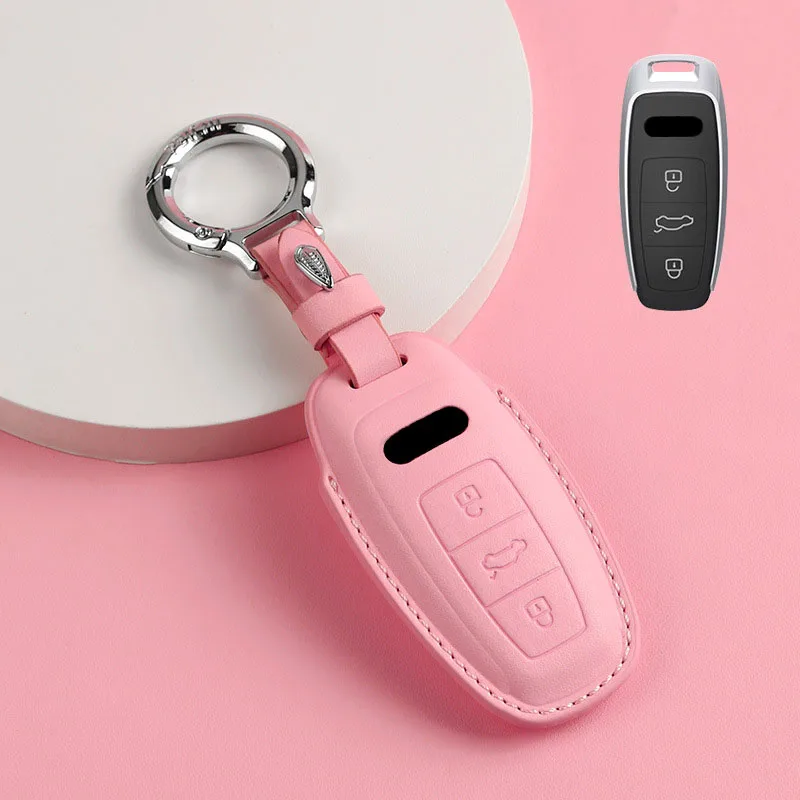 Pink Leather for Audi Q8 RSQ8 A6 C8 S6 RS6 A7 S7 RS7 A3 8Y A8 D5 4N RS E-tron GT Q4 Q7 4M Smart Remote Car Key Case Cover Fob