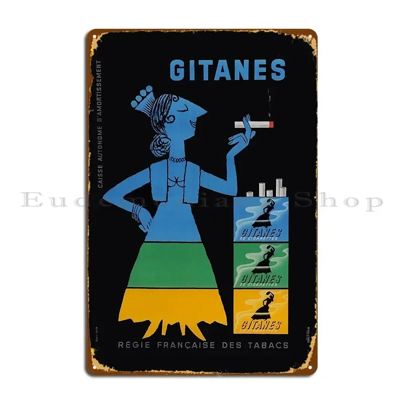 Placa Metálica de Cigarrillos Gitanes, Letrero Divertido de Hierro para Club, Mural de Lata para Club, Póster