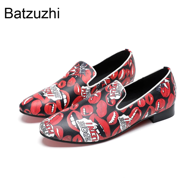 

Batzuzhi Causal Men's Shoes Slip on Men's Leather Dress Shoes Round Toe Red Party, Wedding Oxfords Man! Big Sizes 38-46