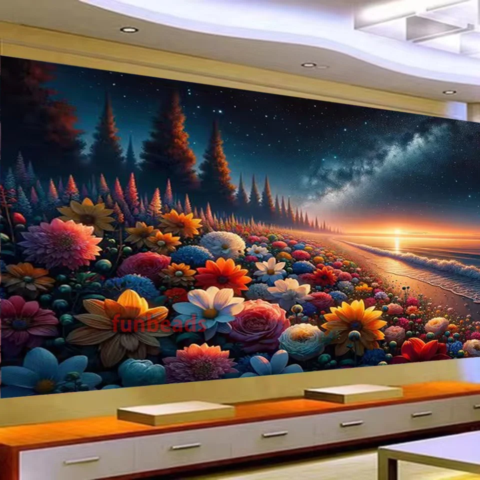 5D DIY large diamond painting fantastic color flowers landscape natural landscape wall art, full round diamonds, embroidery home