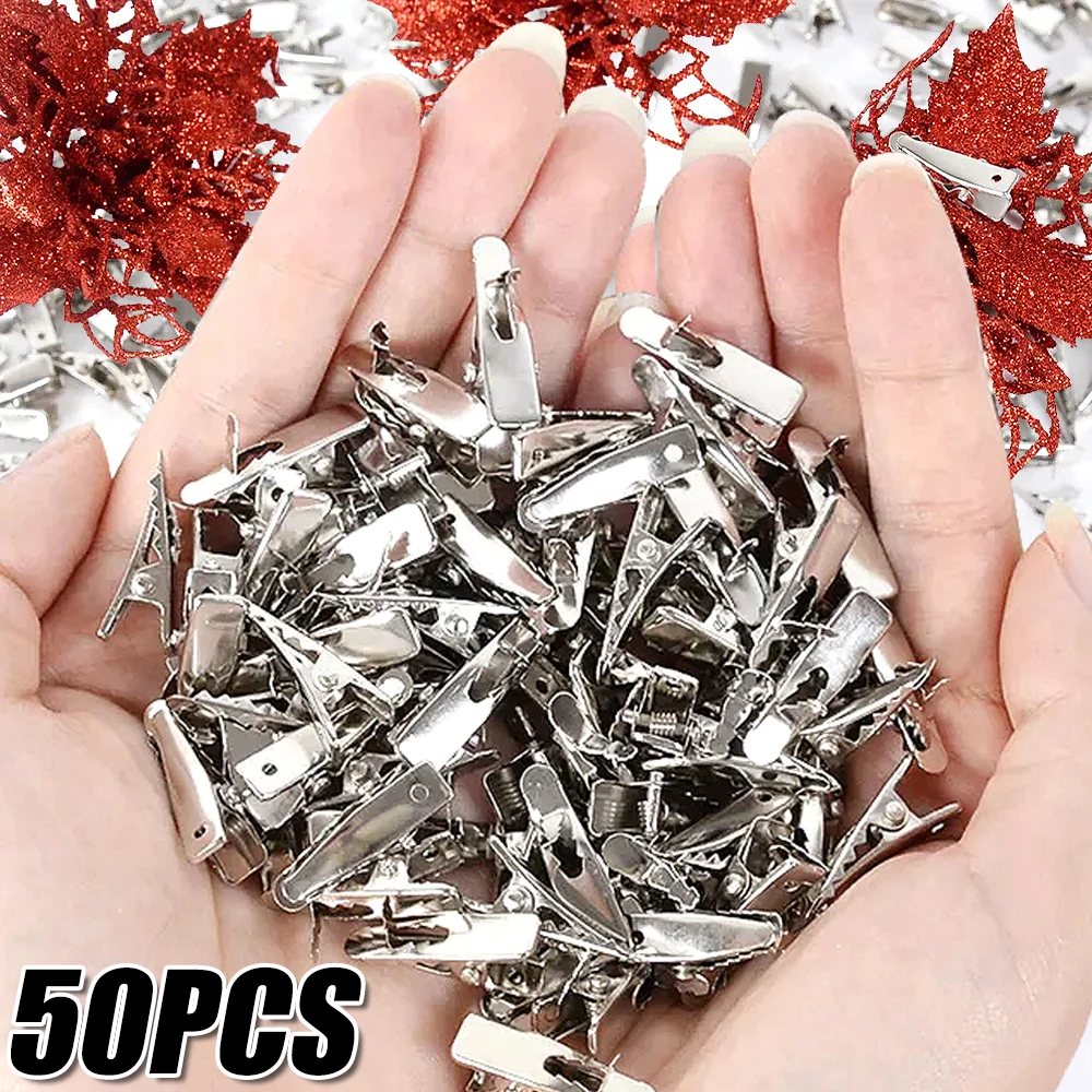 50/20/10/1Pcs Christmas Flower Fixed Clip Mini Metal Clips XmasTree Flower Ornament Fixed Clip Noel Wreath Decoration Supplies