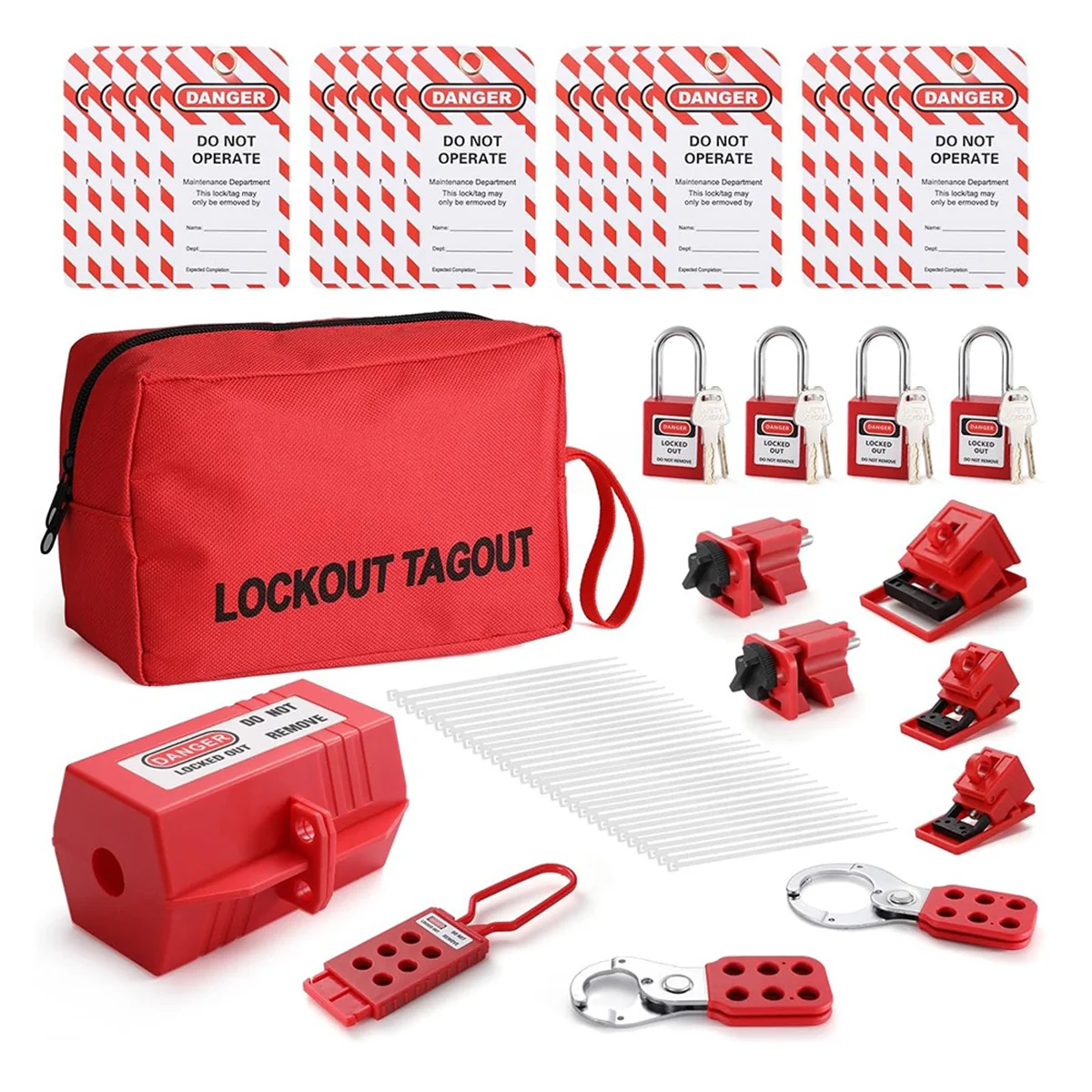 Electrical Lockout Tagout Kit, Hasps Set, Clamp on and Universal Multipole Circuit Breaker Lockouts, LotoLockout Tags