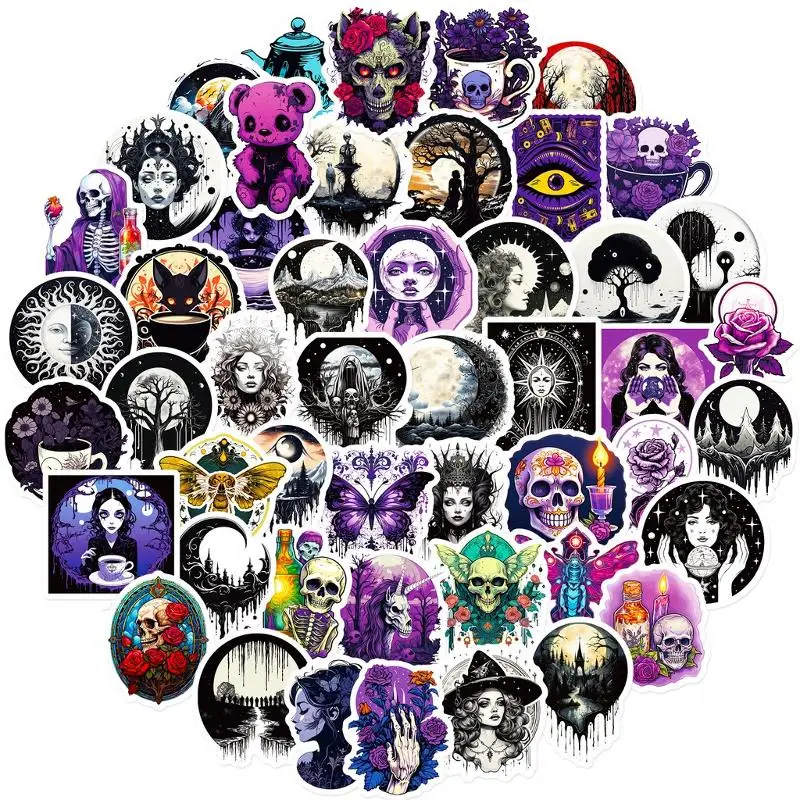 AliExpress 50PCS Cartoon Dark Purple Cool Skeleton Gothic Graffiti Stickers For Helmet Bicycle Hand Account Decals( Anime Worlds Store)