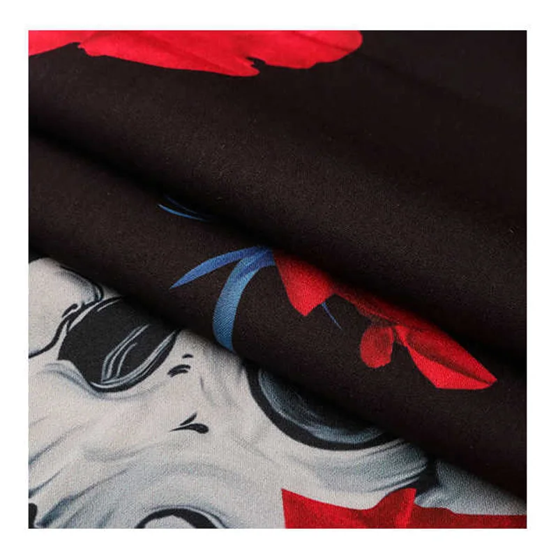 New Arrival Retro Loose Cuban Collar Shirt Men's Rose Skull Print Korean Fashion Trend Short Sleeved Shirts