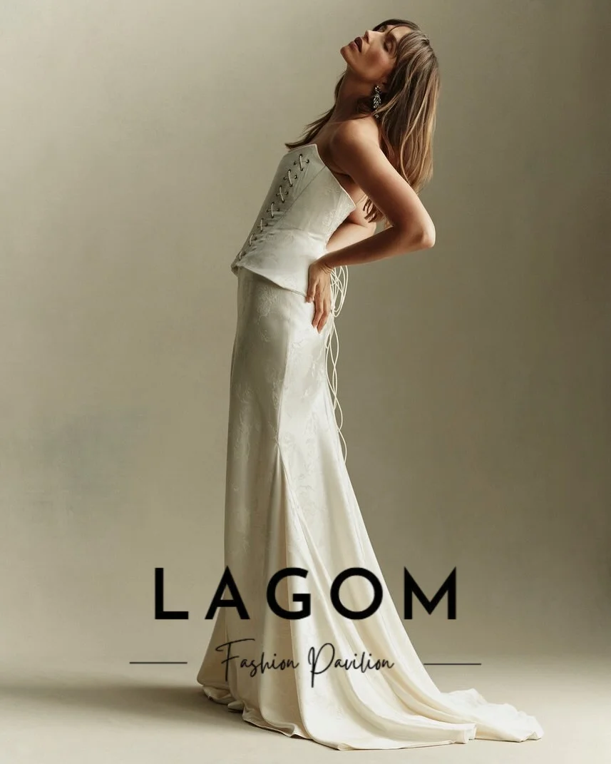 Lagom Elegant 2Pcs Strapless Corset Wedding Dress Jacquard Satin Mermaid Floor-Length Vintage Unique Vestido de novia Customized