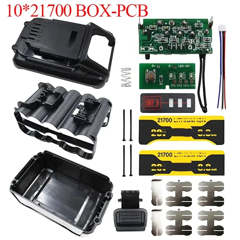AT63-DCB200 10X21700 Lithium Battery Protection Circuit Board BMS PCBA Plastic Case For 18V 20V Battery Box Shell With St