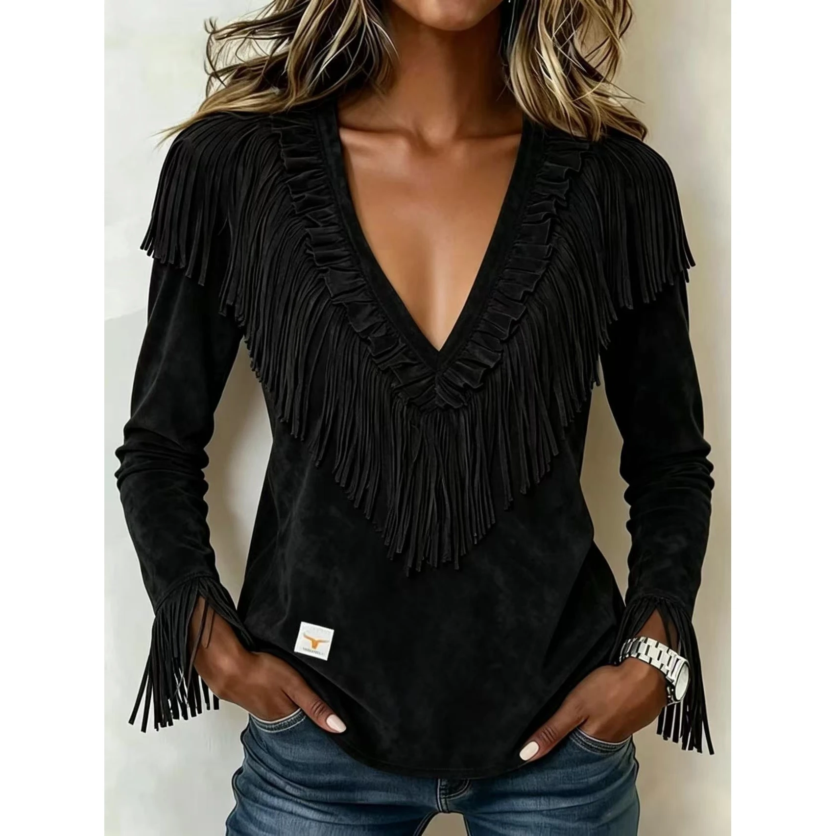 Fashionable Suede V-Neck Autumn Winter Jacket Women's Slim Fit Coat Long Sleeve Gothic Style Princess Sleeve No Brand