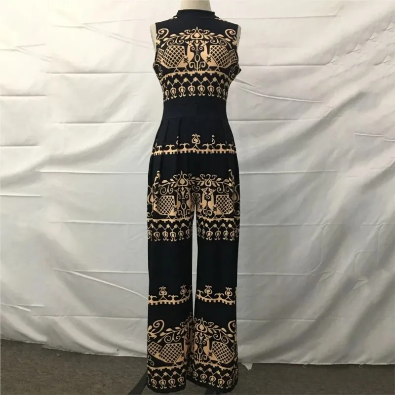 2025 Elegant Women Wide Leg Long Juumpsuit  Spring Summer Fashion Printed Sleeveless Casual Holiday Bodysuits Jumpsuits Trousers