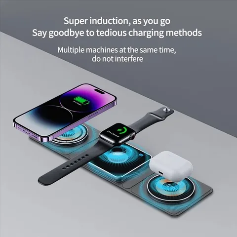 Складная беспроводная зарядная панель 3 в 1 для IPhone 15/14/13/12 Магнитная станция быстрой зарядки Портативная дорожная подставка Сертифицированная Qi