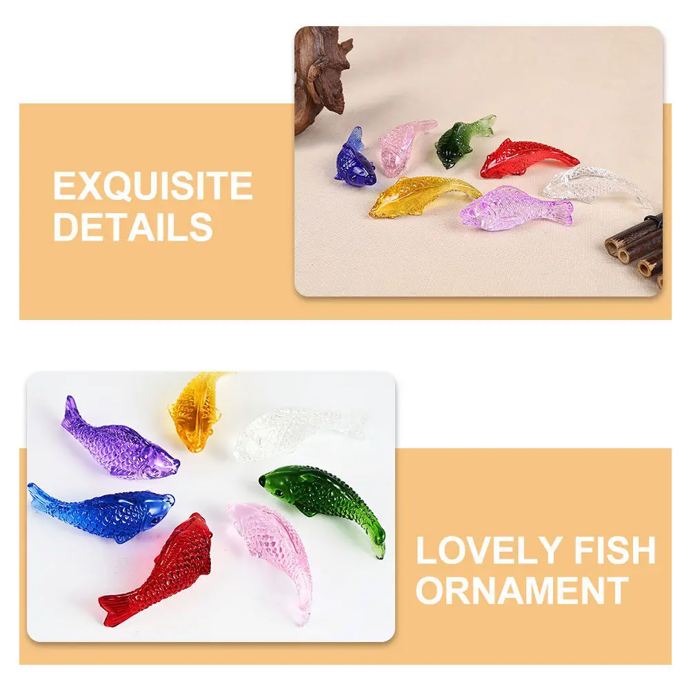 16Pcs Mini Crystal Fish Decor Colorful Glass Koi Ornaments for Home Office Shelf Tabletop Micro Landscape Small Fish Statue