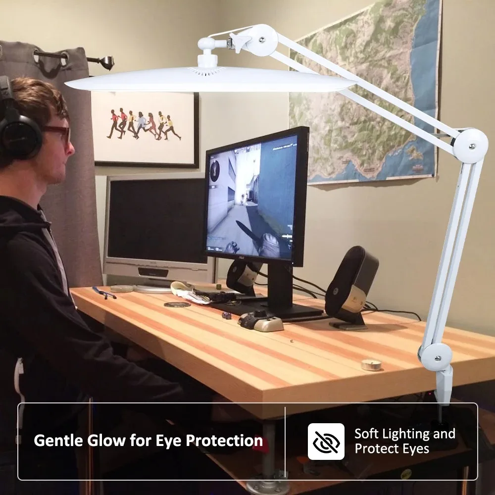 Clamp on LED Table Lamp Folding Reading Desk Lamp Video Light Swing Arm Desk Lamp Home Office Beauty Salon Makeup Live Streaming