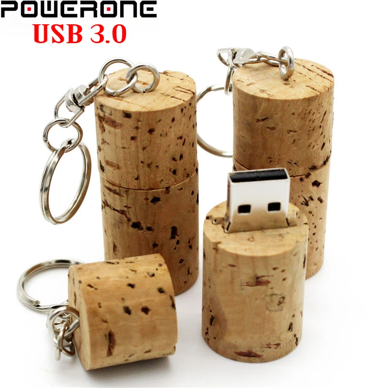 

POWERONE USB 3.0 Wooden cork USB flash drive wood bottle plug pendrive 4G 8GB 16GB 32GB 64GB with keychain 1PCS free custom logo