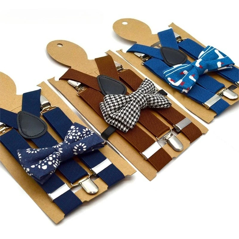 

High Grade Child Suspenders Solid Color Children Belt Bowtie Set Baby Kids Adjustable Suspenders Clip-on Y-Back Braces Elastic