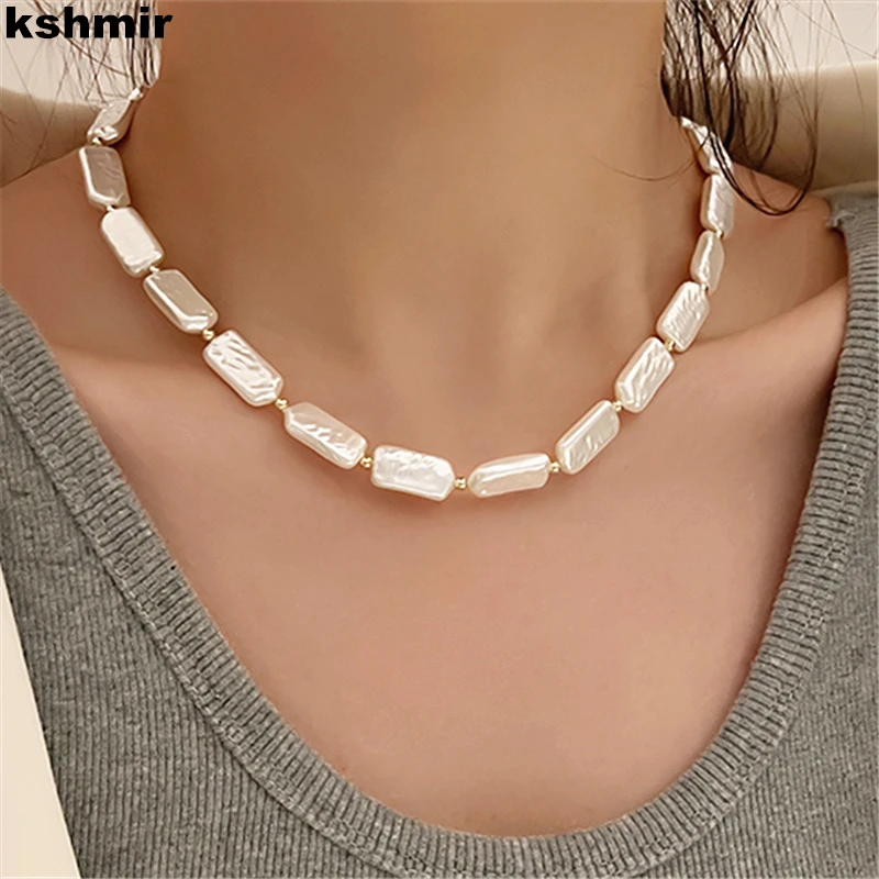 kshmir Baroque square pearl necklace niche light luxury high sense choker clavicle chain 2022 new vintage choker