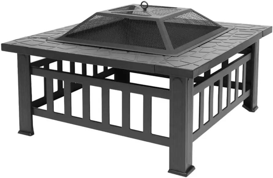 

Grilling and Roasting Outdoors with Portable Steel Fire Pit and Accessories - Black Finish | Perfect for Backyard Camping