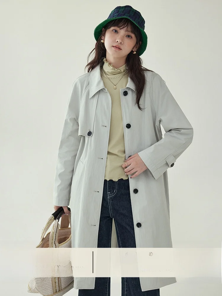 

AMUU Original Korean Sle Long Sve Windbreaker Coat Women's Mid-Length Single Button Jaet Autumn New Arrival Casual Com...