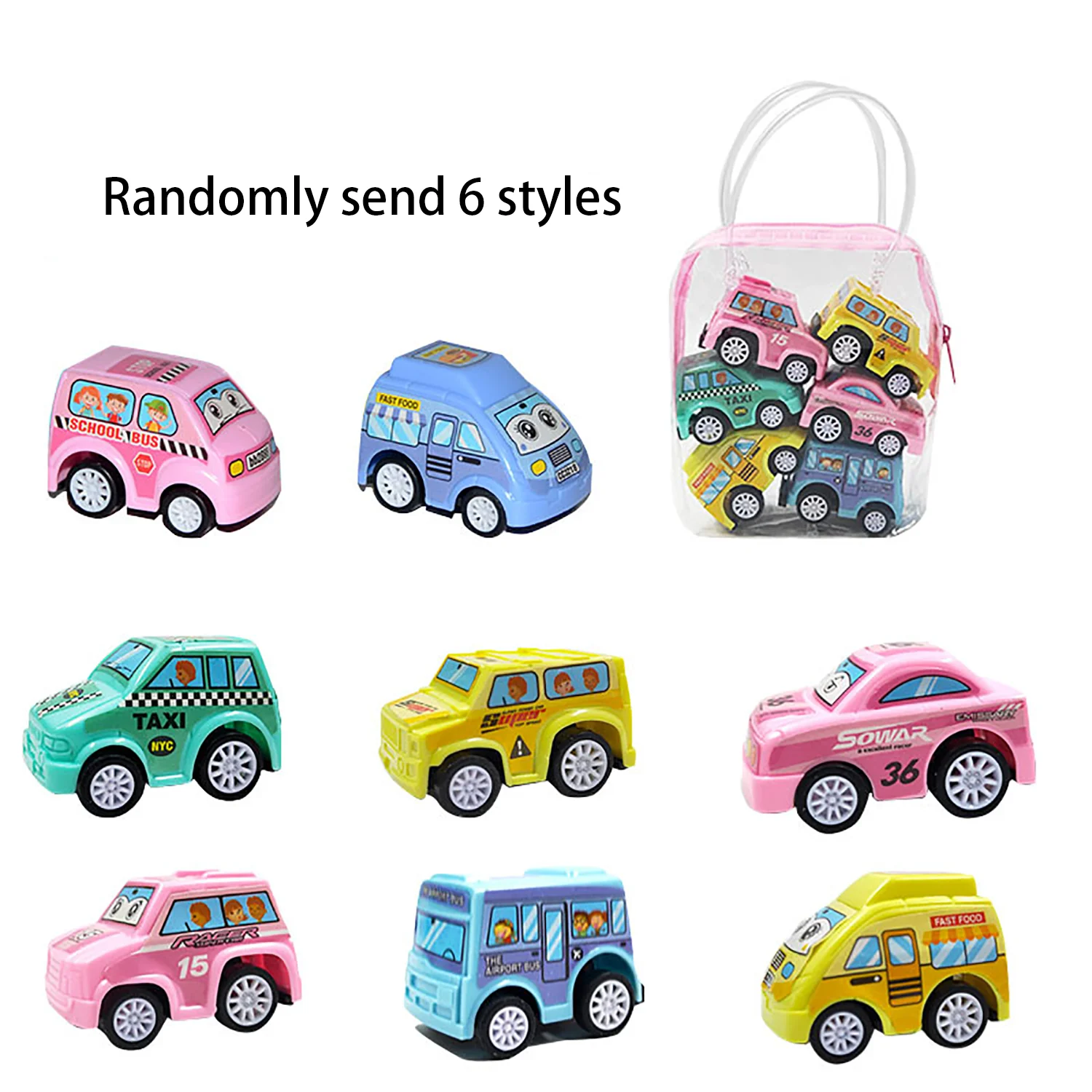 6PCS Cars Toys Mini Inertial Engineering Vehicle Pull Back Car Toys Fire Truck for Kids Birthday Gift (Random colors and styles)